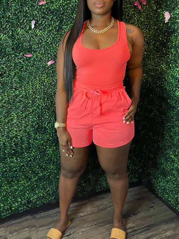 Einfarbiges Tanktop- und Shorts-Set – Ausverkauf