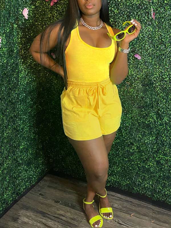 Einfarbiges Tanktop- und Shorts-Set – Ausverkauf