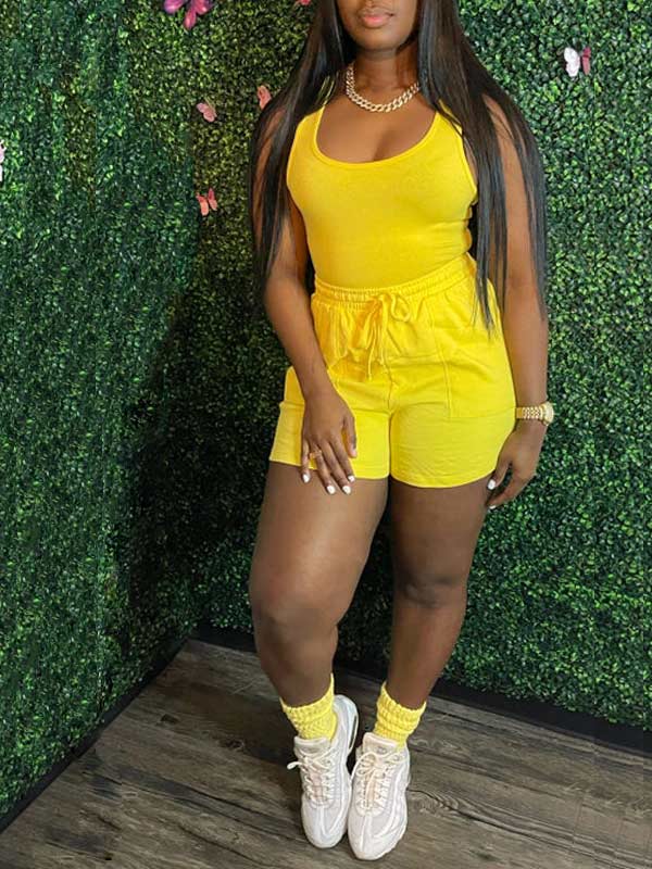 Einfarbiges Tanktop- und Shorts-Set – Ausverkauf