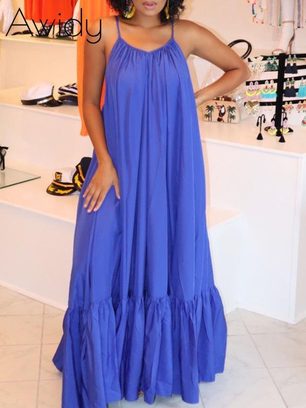 Cami Ruffle Maxi Dress Blue S