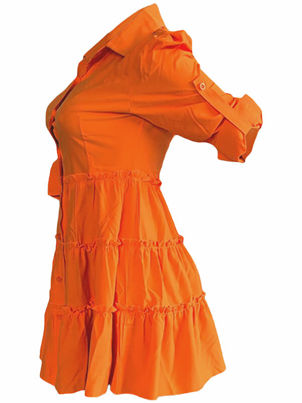 Einfarbiges Rüschenkleid mit Knopfleiste vorne – Ausverkauf