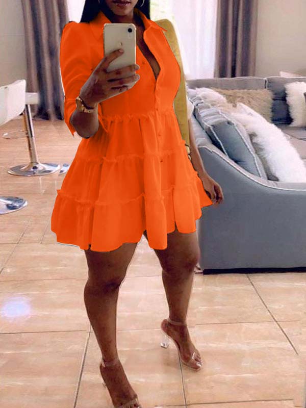 Einfarbiges Rüschenkleid mit Knopfleiste vorne – Ausverkauf