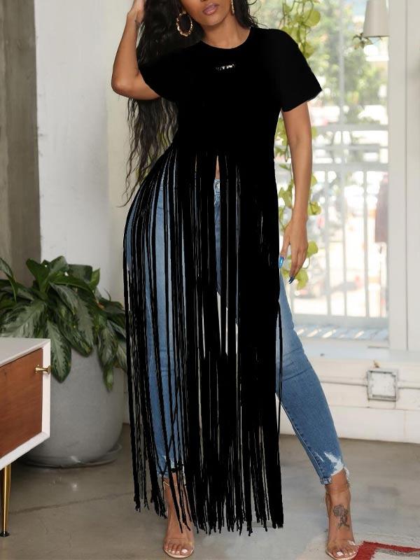 Haut à manches courtes avec franges