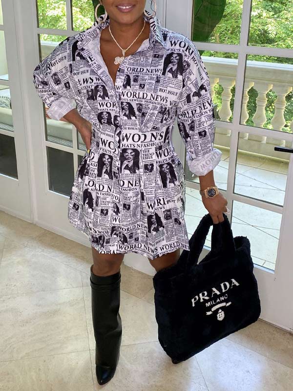 Robe chemise imprimée à taille froncée - Liquidation