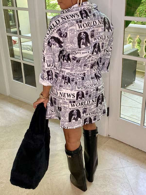 Bedrucktes Hemdblusenkleid mit geraffter Taille – Ausverkauf