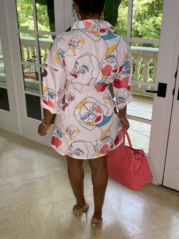Robe chemise imprimée à taille froncée - Liquidation