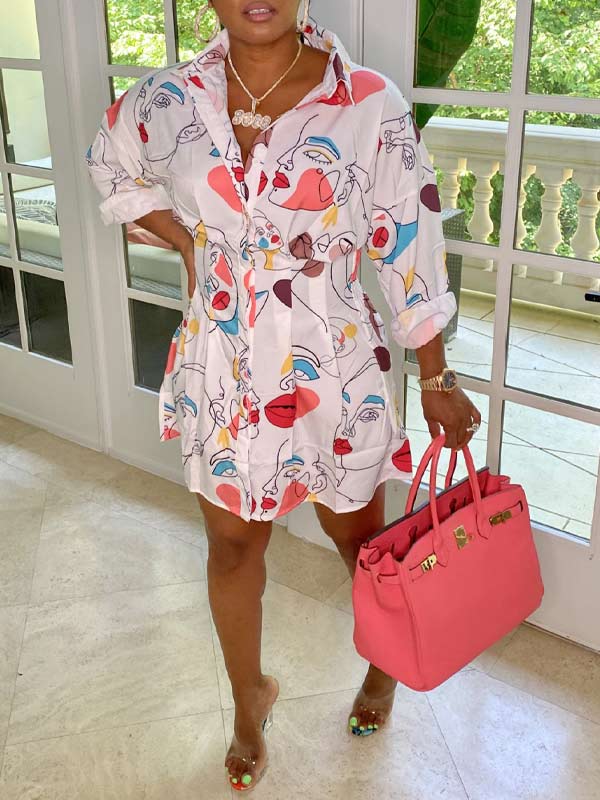 Robe chemise imprimée à taille froncée - Liquidation