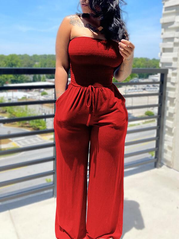 Indiebeautie – Gesmoktes Jumpsuit mit Bindeband