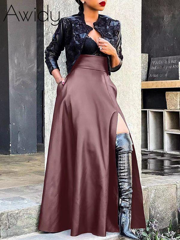 Slit Faux-Leather Skirt