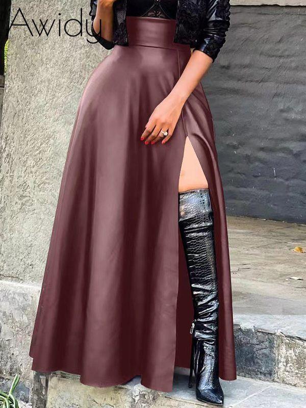 Slit Faux-Leather Skirt