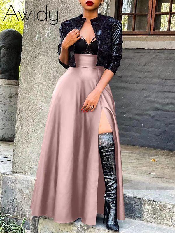 Slit Faux-Leather Skirt Pink