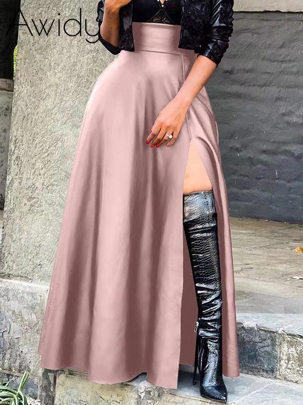 Slit Faux-Leather Skirt