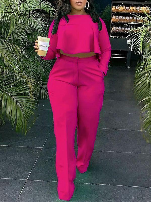 Solid High-Low Top & Pants Set Hot Pink