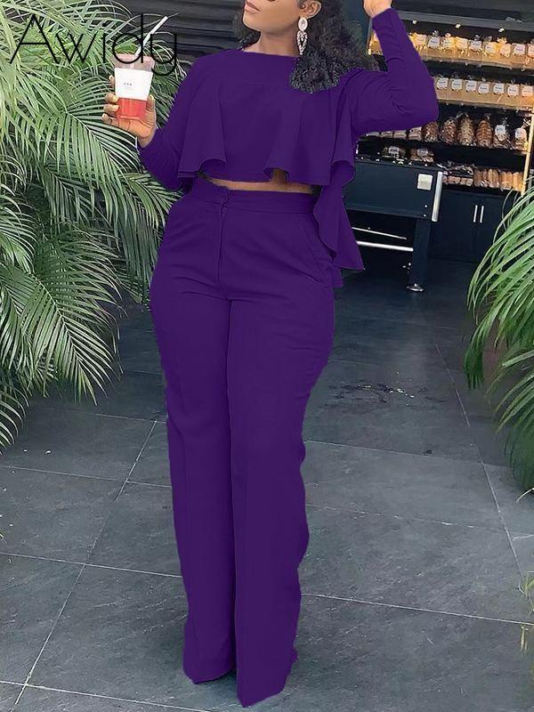 Solid High-Low Top & Pants Set Purple