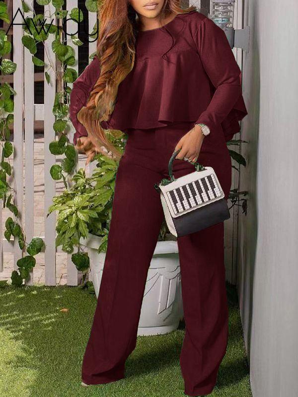 Solid High-Low Top & Pants Set Burgundy