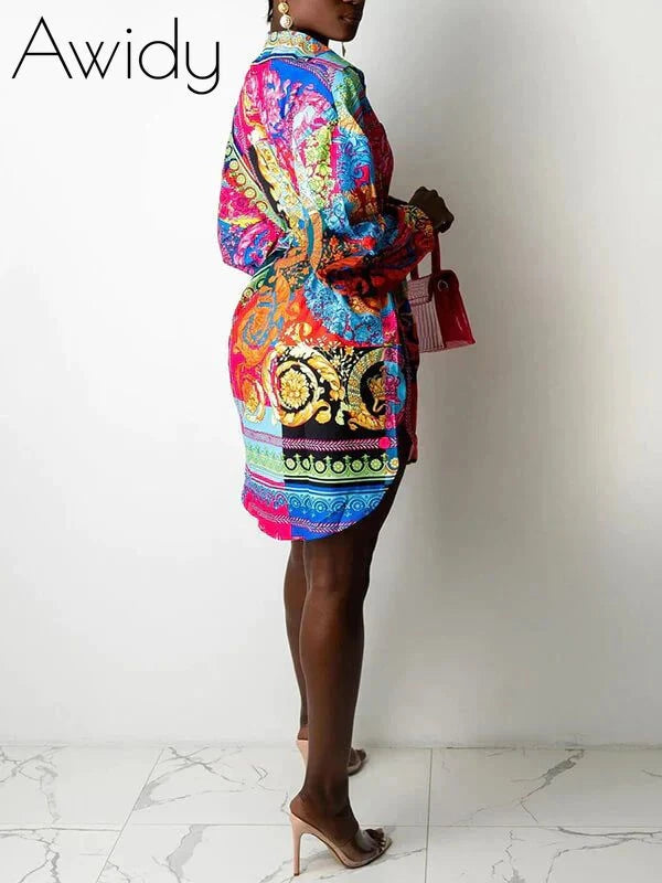 Printed Belted Shirt Dress