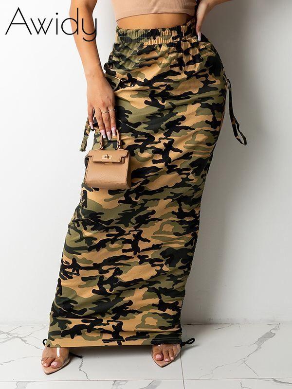 Camo Drawstring Skirt Camel