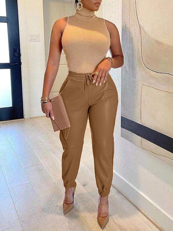 Pantalon de jogging en similicuir avec cordon de serrage - Liquidation