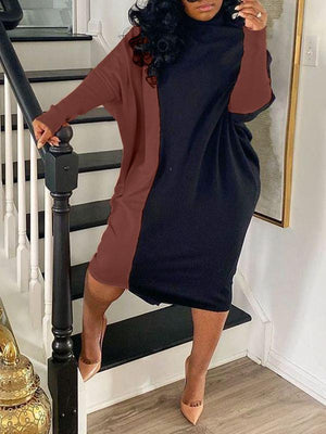 Zweifarbiges Rollkragenkleid