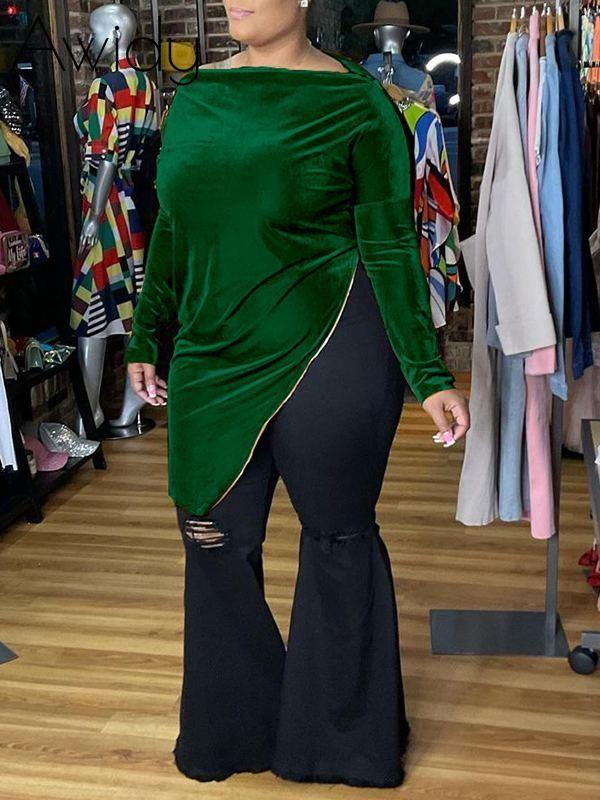 Plus Size Velvet Zip Tunic Top--Clearance