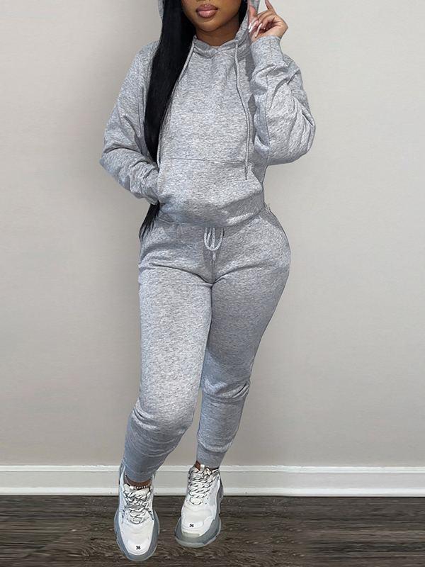 Ensemble sweat à capuche et pantalon uni - Liquidation