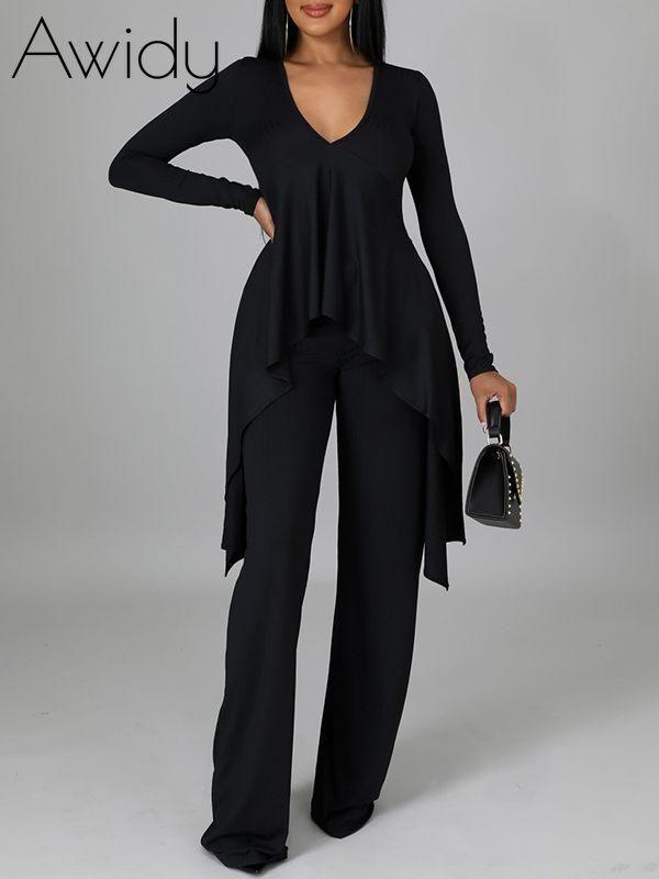 Ribbed Asymmetric Top & Pants Set--Clearance