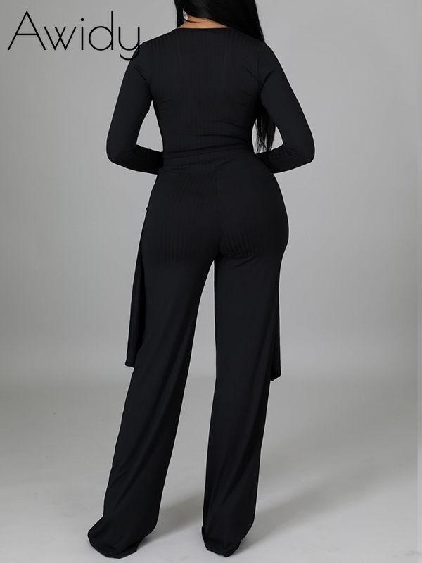 Ribbed Asymmetric Top & Pants Set--Clearance