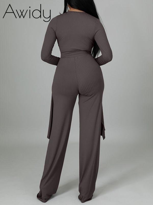Ribbed Asymmetric Top & Pants Set--Clearance