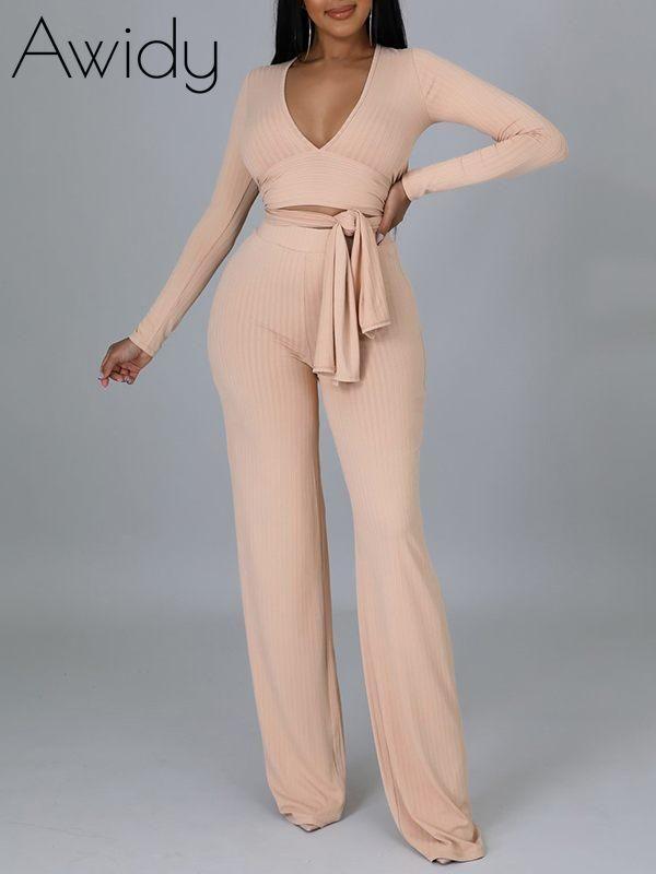 Ribbed Asymmetric Top & Pants Set--Clearance