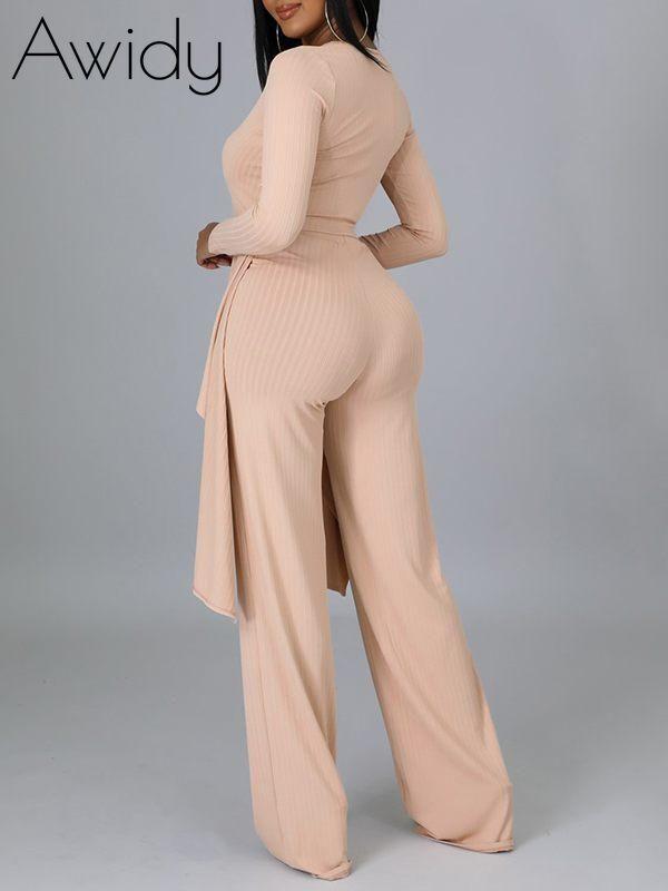 Ribbed Asymmetric Top & Pants Set--Clearance