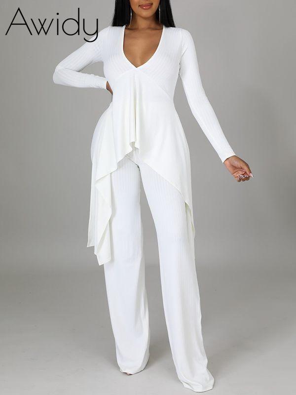 Ribbed Asymmetric Top & Pants Set--Clearance