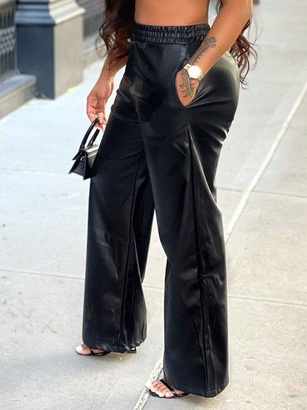 Indiebeautie Faux-Leather Elastic-Waist Pants