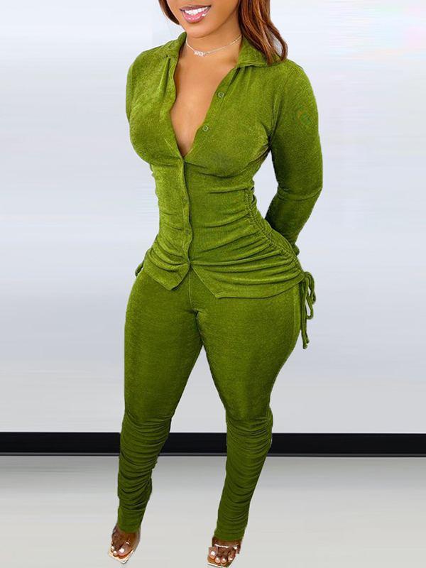 Ensemble chemise à cordon et pantalon froncé - Liquidation