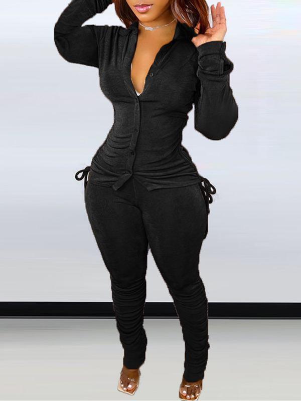 Ensemble chemise à cordon et pantalon froncé - Liquidation