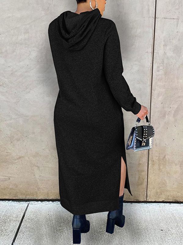 Einfarbiges Hoodiekleid mit Schlitz