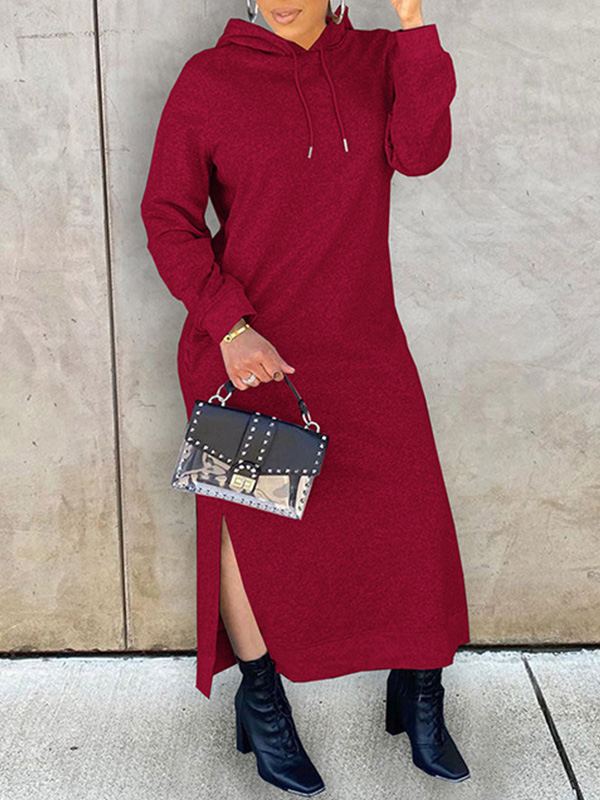 Einfarbiges Hoodiekleid mit Schlitz