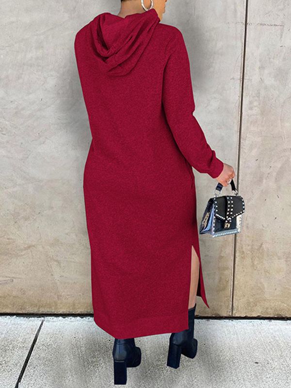 Einfarbiges Hoodiekleid mit Schlitz
