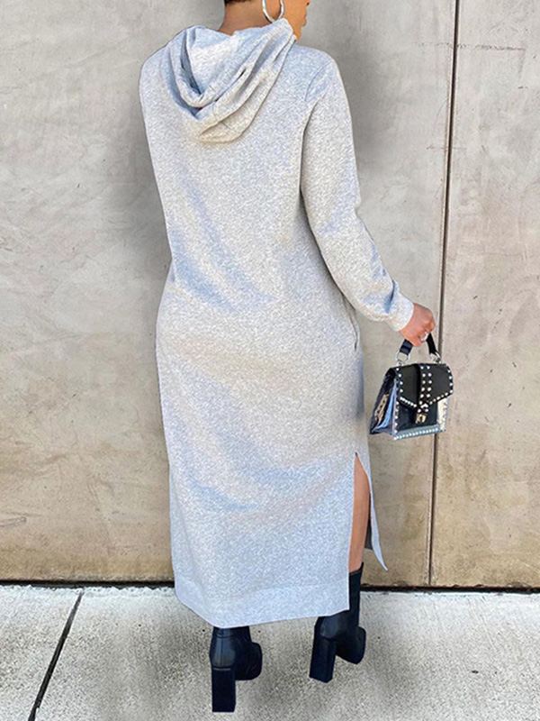 Einfarbiges Hoodiekleid mit Schlitz