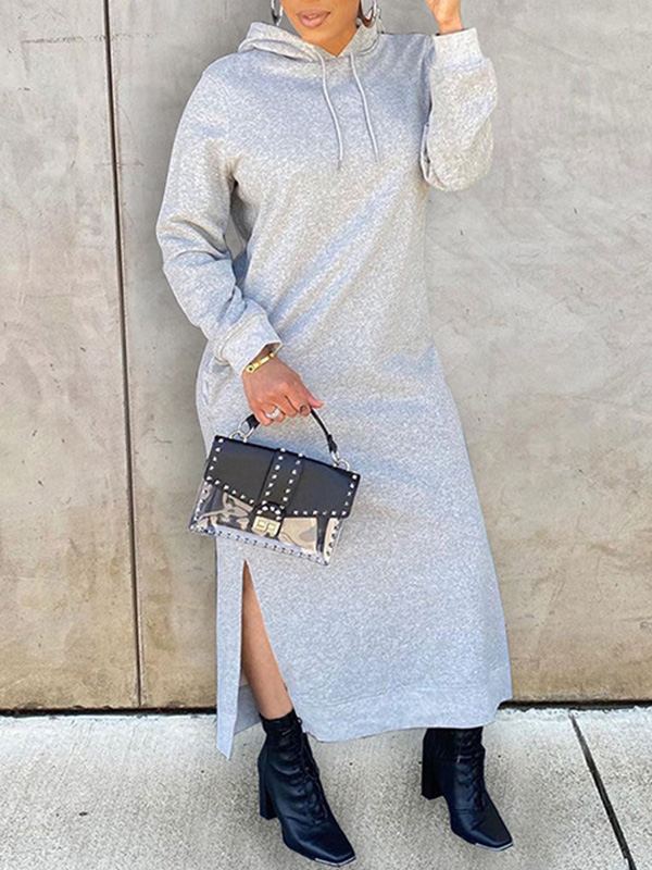 Einfarbiges Hoodiekleid mit Schlitz