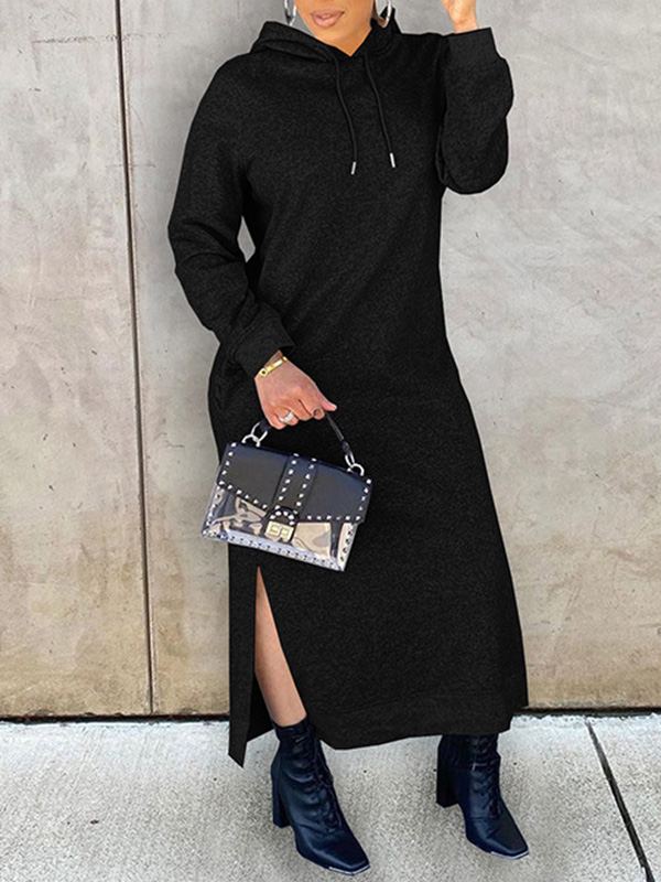 Einfarbiges Hoodiekleid mit Schlitz