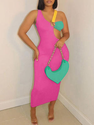 Dreifarbiges Rippenkleid