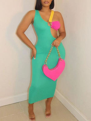 Dreifarbiges Rippenkleid