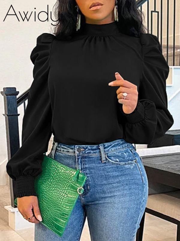 Tied-Back Puff-Sleeve Top Black