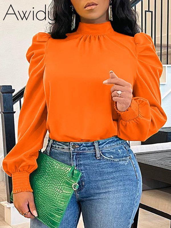 Tied-Back Puff-Sleeve Top Orange