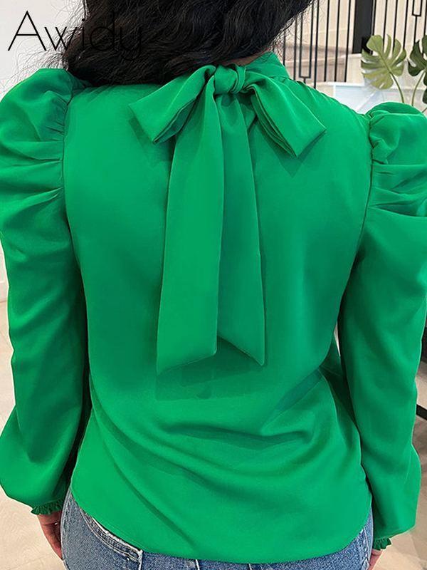 Tied-Back Puff-Sleeve Top