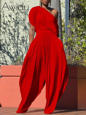 Boat-Neck Tee & Slouchy Pants Set Red