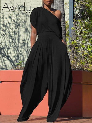 Boat-Neck Tee & Slouchy Pants Set Black