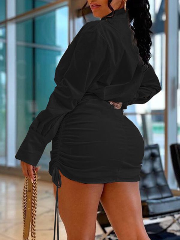 Robe chemise froncée à cordon de serrage