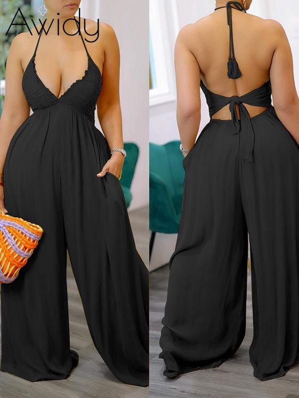 Halter Wide-Leg Jumpsuit Black