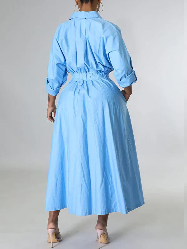 Robe chemise unie à taille cintrée